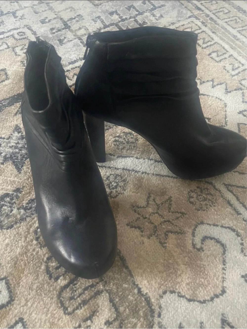 Lloyd Black Leather Ruched Ankle Booties with Back Zip